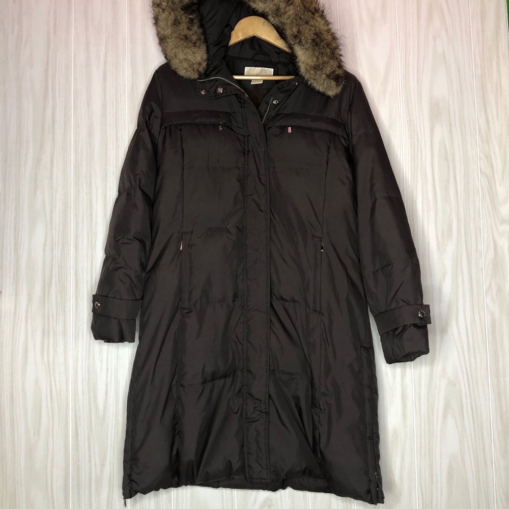 Michael Kors Brown Puffer Down Parka Faux Fur Coat